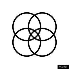Four overlapping circles venn diagram vector icon in line style design for website, app, UI, isolated on white background. Editable stroke. Vector illustration.