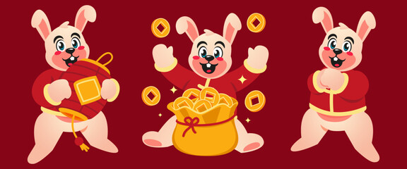 chinese new year celebration with rabbit set
