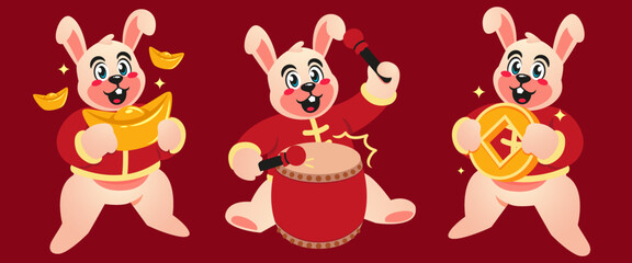 chinese new year celebration with rabbit set