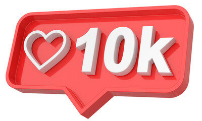 Ten thousand likes. 10000 likes. Like icon. 3D illustration.