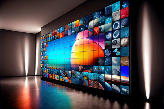 Video wall with multimedia images on different television screens