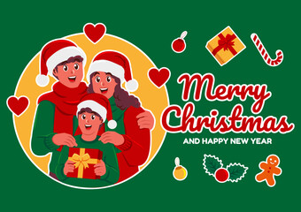 family celebrating christmas and new year,  greeting cards design