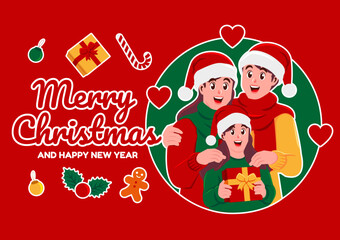 family celebrating christmas and new year,  greeting cards design