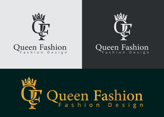 Queen fashion design brand QF logo with a crown on the Q