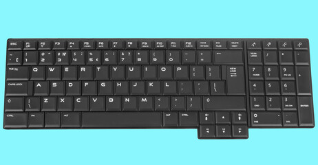 laptop keyboard, on a blue background