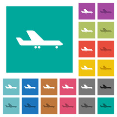 Airplane side view square flat multi colored icons