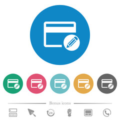 Edit credit card flat round icons