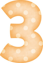 Number 3 Polka Dot alphabet in orange tone	