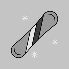 Snowboard vector grayscale icon. Winter sign