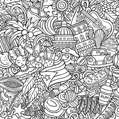 Fototapeta premium Cartoon doodles Cuba seamless pattern