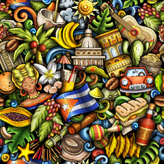 Cartoon doodles Cuba seamless pattern