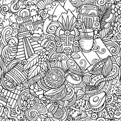 Cartoon doodles Guatemala seamless pattern