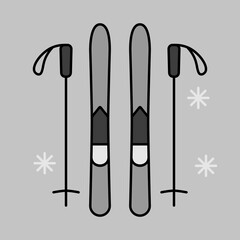 Ski and sticks vector icon. Winter sign