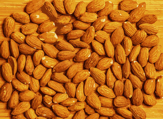 Realistic vector illustration Organic almond as a background, top view. Healthy snack or for vegetarians.
