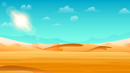 Fototapeta na wymiar Abstract Desert Background Summer With Sun, Sand, Clouds Vector Design Style Nature Landscape