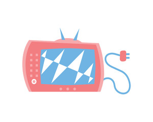 An image of a TV with an antenna and a plug. Vector illustration