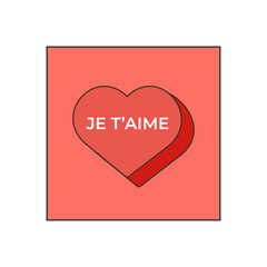 Vector cute hand drawn red heart isolated on white Je taime inscription Vector valentines day card. Cute card with hearts. You are loved message. I love you card trendy style