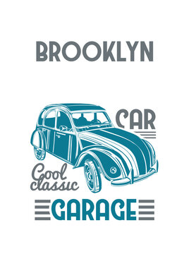 vintage race car for printing.illustration cool classic race poster.retro race car. Brooklyn, New York street wear superior retro tee print design.