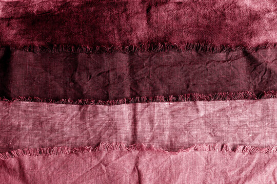 Color of the year PANTONE 18-1750 Viva Magenta color. Linen fabric. Textile background.