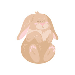 Funny brown baby rabbit on white background. Cute bunny cartoon illustration. Farm animal concept