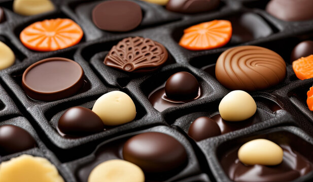 professional food photography closeup of a tray of chocolates - AI Generated