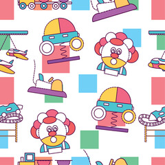 Seamless pattern background with amusement park icons Vector