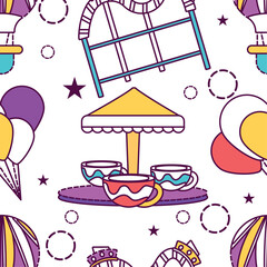 Seamless pattern background with amusement park icons Vector