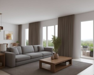 Modern bright interior with sofa. 3D rendering illustration