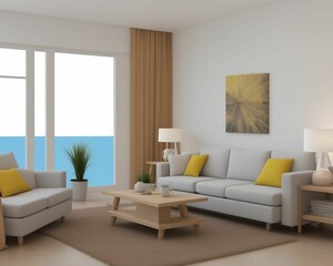 Modern bright interiors. 3D rendering