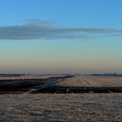 Bedfordshire, UK- December 8, 2022. Winter arrives in the UK with unexpected force. A small airfield locked deep in frost during the recent cold snap.