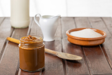 Dulce de leche, traditional sweet from Argentina with copy space.