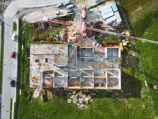 Top down view directly above a small construction site