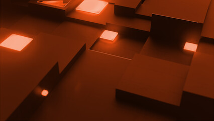 Abstract grid cubes dark orange background 4k