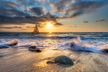 Sailboat Sunset Inspirational Ocean Sailing Banner