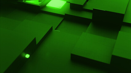 Abstract 3d cubes green background 4k