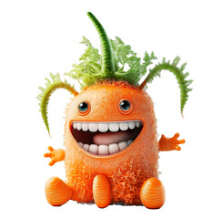 Cute adorable funny orange carrot monster on a transparant background
