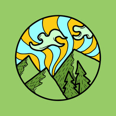 outdoor illustration in the form of an emblem for a t-shirt or poster