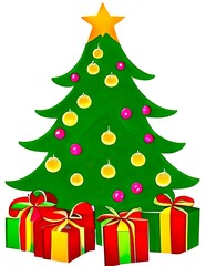 Christmas tree with gifts. Cartoon art. Generative AI 