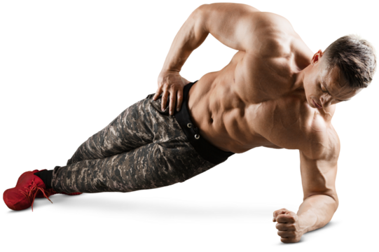 Muscular young muscular guy training in gym