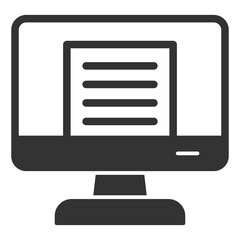 Electronic document on the monitor screen - icon, illustration on white background, glyph style