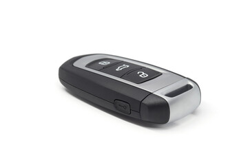 Smart car key on a white background. Electronics, spare parts and car accessories. Horizontal photo.
