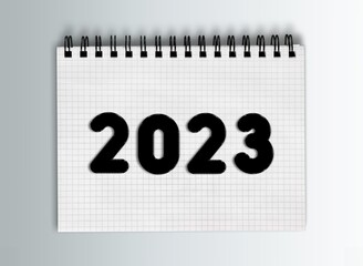 New year 2023 concept on the notepad.