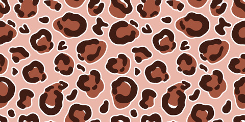 Cartoon animal print, leopard print, vector seamless pattern in the style of doodles, hand drawn