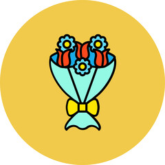 Flower Bouquet Multicolor Circle Filled Line Icon