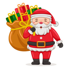 Cute Santa Claus deliver christmas gift in cartoon style illustration
