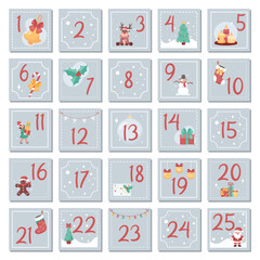 Christmas advent calendar, cute pastel vector illustration