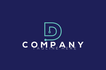Letter D logo design template,Technology abstract dot connection cross vector logo icon circle logotype.