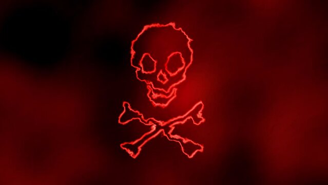 Red flame skull and cross bones on red background 