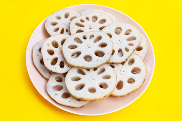 Lotus root on yellow background