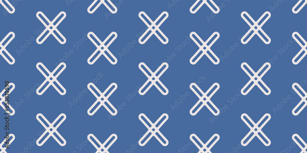 Poster blue background and white crosses arranged like a polka dot. vector for print seamless, pattern for 